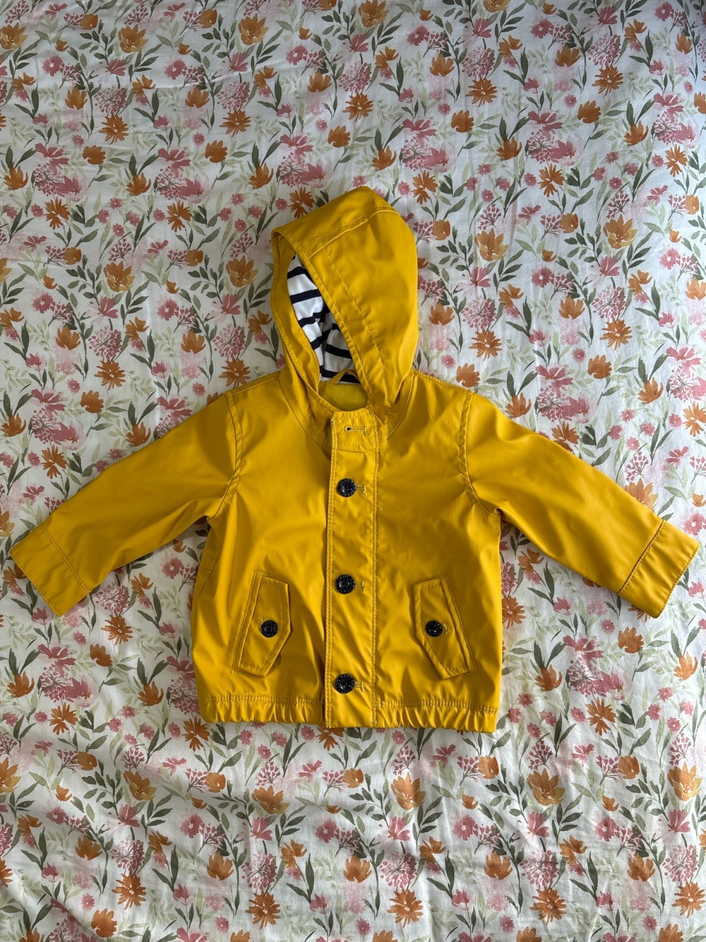 Baby GAP 6-12 Months Long Sleeve Vibrant Yellow Zip Up Rain Jacket Stripes